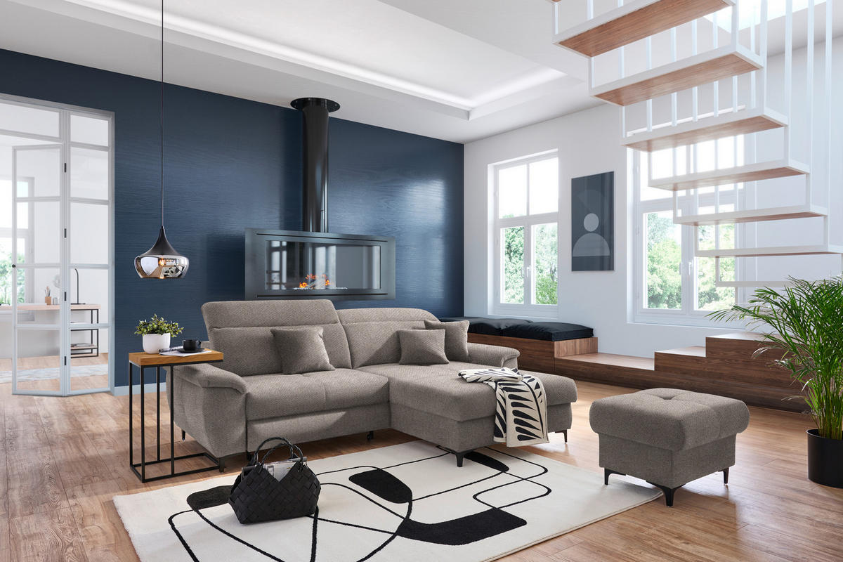 ECKSOFA in Chenille Braun  - Schwarz/Braun, Design, Textil/Metall (185/256cm) - Stylife