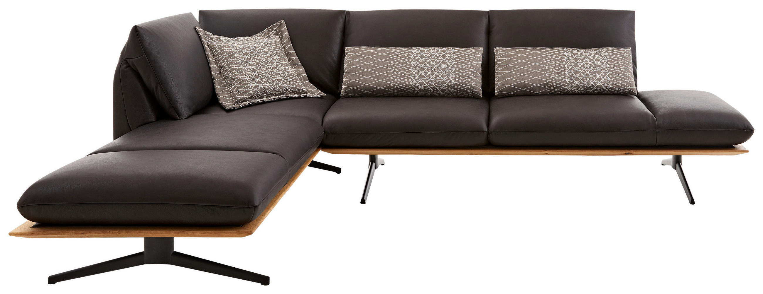 ECKSOFA in Echtleder Braun  - Schwarz/Braun, Design, Leder/Holz (205/282cm) - Dieter Knoll