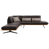 ECKSOFA in Echtleder Braun  - Schwarz/Braun, Design, Leder/Holz (205/282cm) - Dieter Knoll