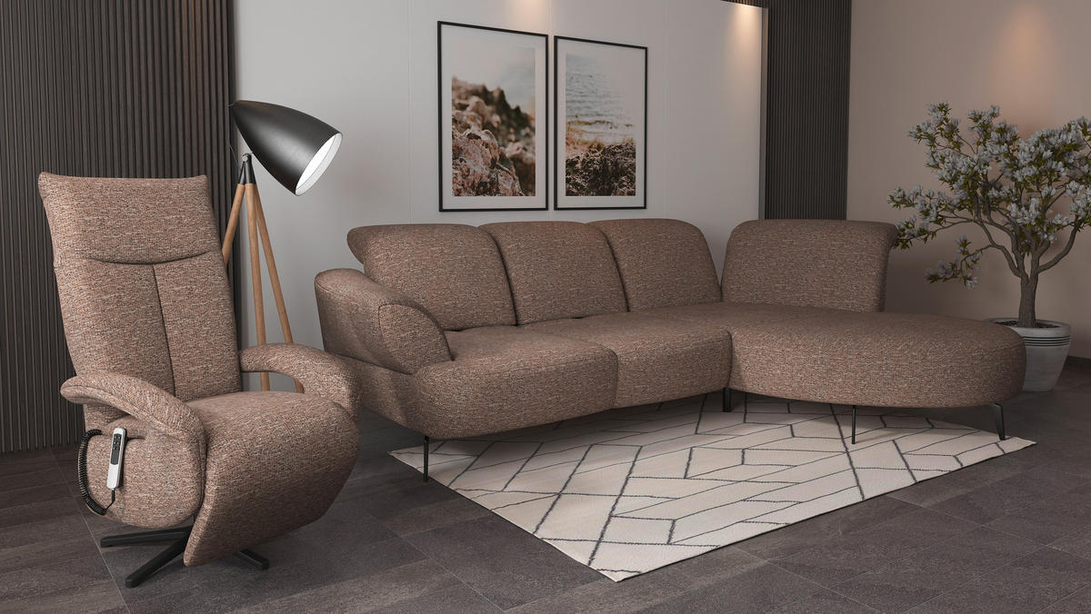 ECKSOFA DANCE E Cappuccino Chenille  - Schwarz/Cappuccino, MODERN, Textil/Metall (313/208cm) - Sit & More