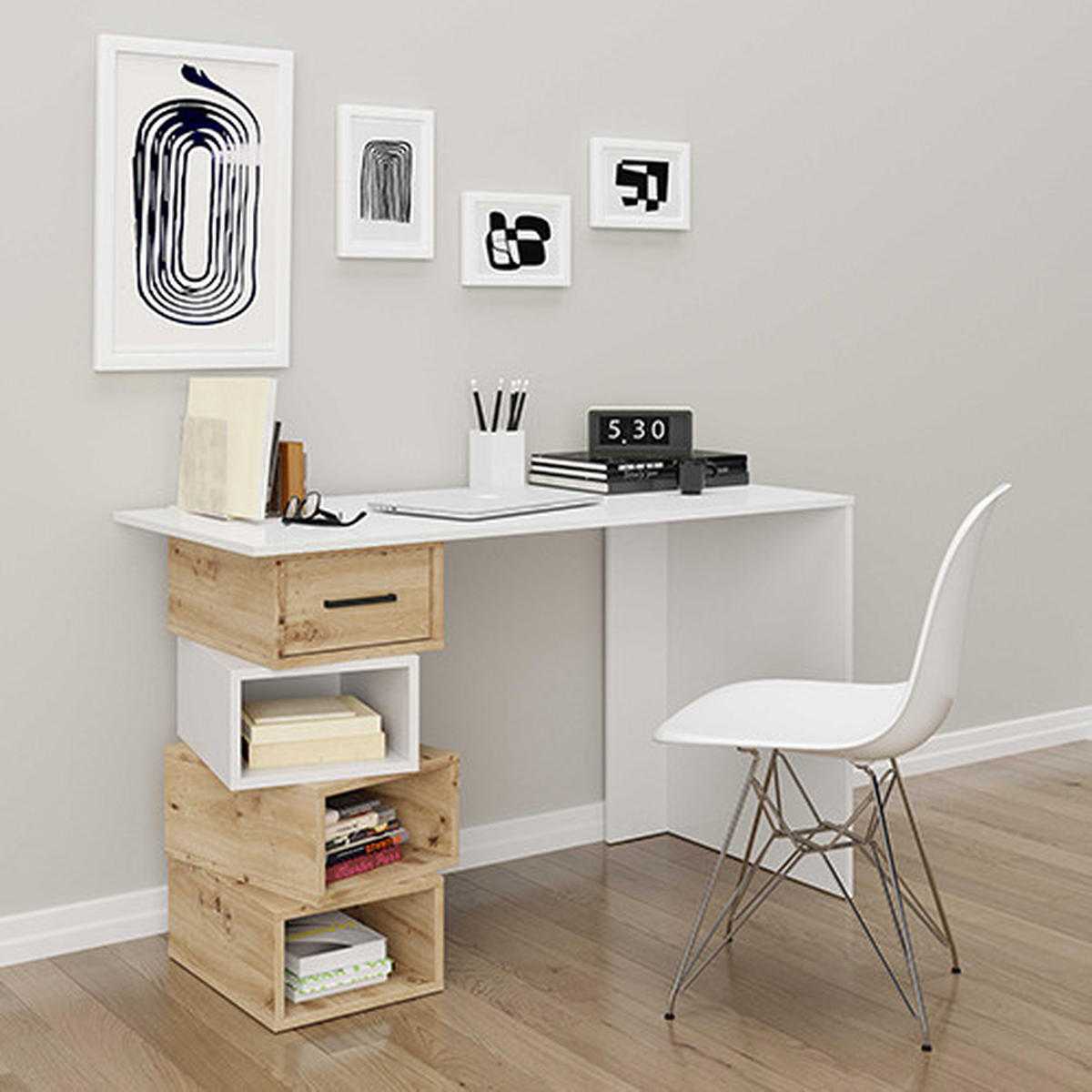 SCHREIBTISCH 120/75/55 cm  in Weiß, Eiche Artisan  - Eiche Artisan/Weiß, MODERN, Holz/Metall (120/75/55cm) - MID.YOU
