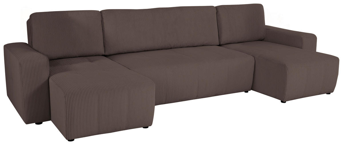 Wohnlandschaft inkl. Funktion Mokka Cord  - Schwarz/Mokka, KONVENTIONELL, Textil (146/317/146cm) - Xora