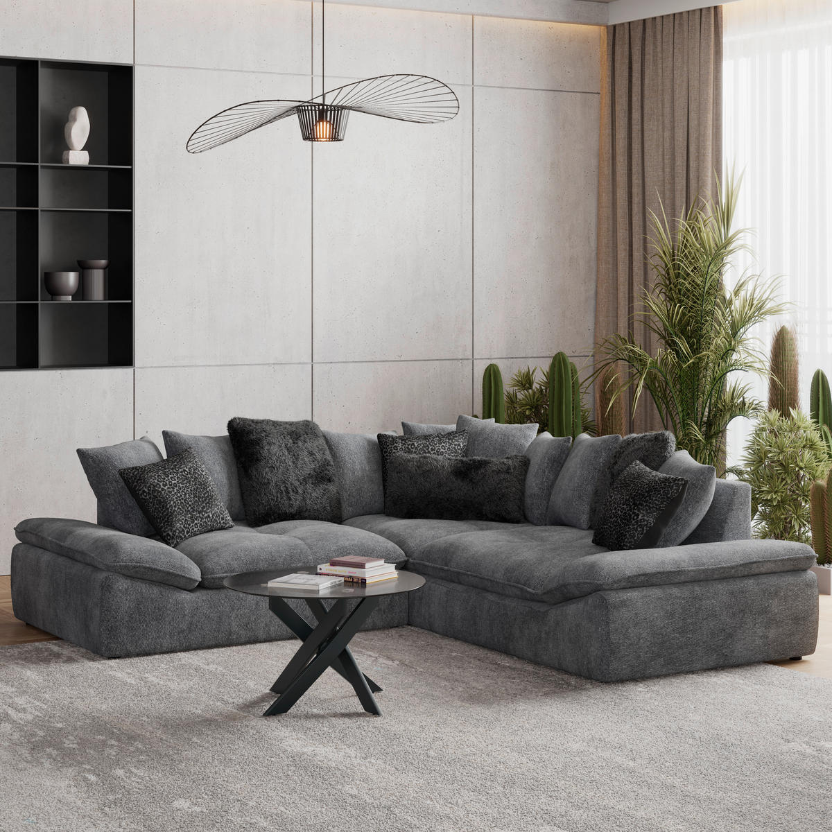 ECKSOFA Anthrazit  - Anthrazit/Schwarz, Trend, Textil (278/278cm) - MID.YOU