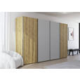 SCHWEBETÜRENSCHRANK 360/223/68 cm 4-türig Eichefarben, Chromfarben, Hellgrau  - Chromfarben/Eichefarben, Design, Glas/Holz (360/223/68cm) - Novel
