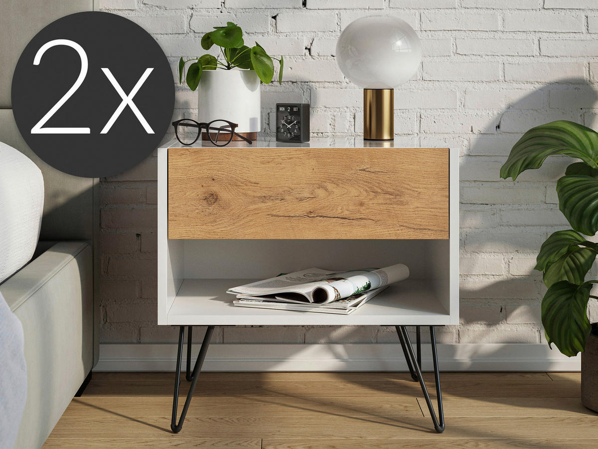 NACHTTISCH 51,2/50/35,6 cm  - Eichefarben/Schwarz, Basics, Holzwerkstoff/Metall (51,2/50/35,6cm) - MID.YOU