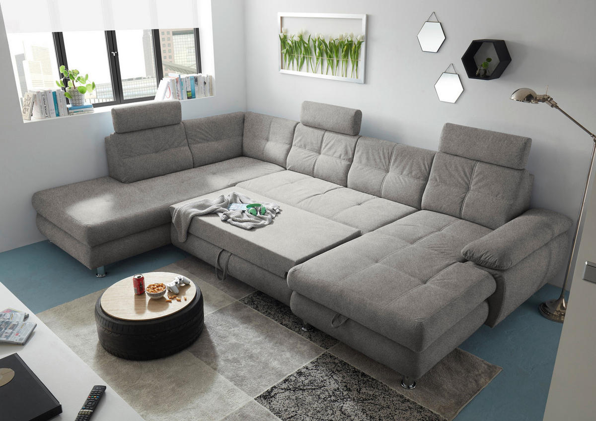 WOHNLANDSCHAFT Silberfarben Webstoff  - Silberfarben, MODERN, Kunststoff/Textil (233/349/177cm) - MID.YOU