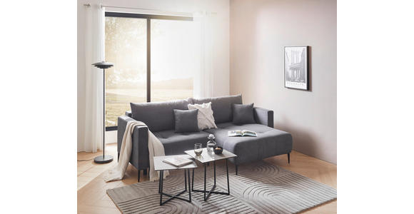 ECKSOFA Dunkelgrau Velours - Dunkelgrau/Schwarz, KONVENTIONELL, Textil/Metall (226/155cm) - Carryhome
