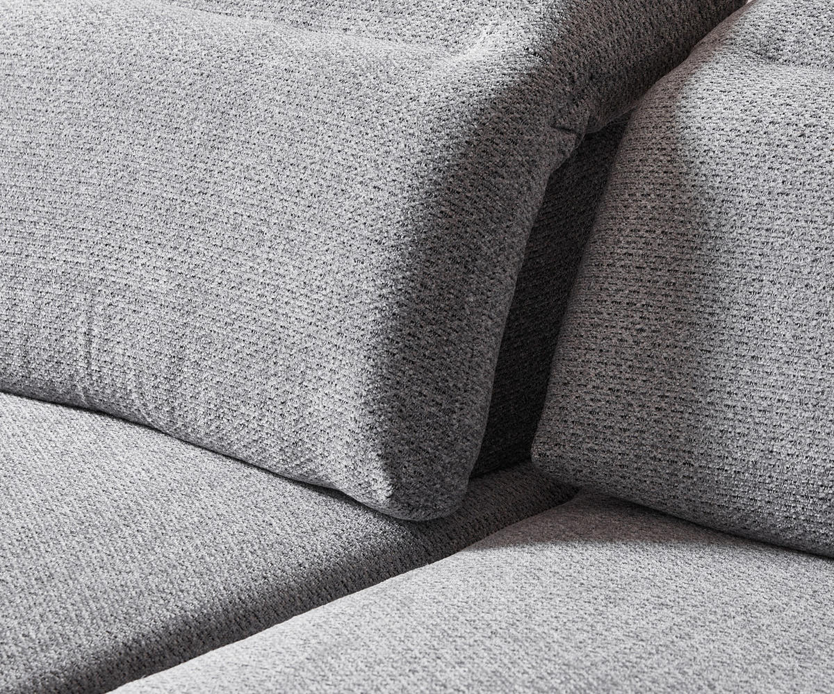 ECKSOFA in Chenille Grau  - Schwarz/Grau, Design, Textil/Metall (289/180cm) - Stylife