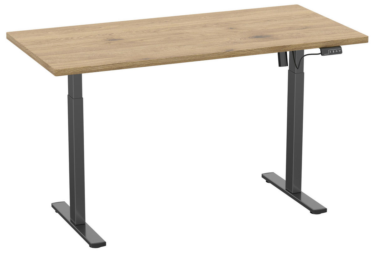 SCHREIBTISCH  in Schwarz, Honigeiche  - Honigeiche/Silberfarben, Design, Holzwerkstoff/Metall (110/71/80cm) - MID.YOU