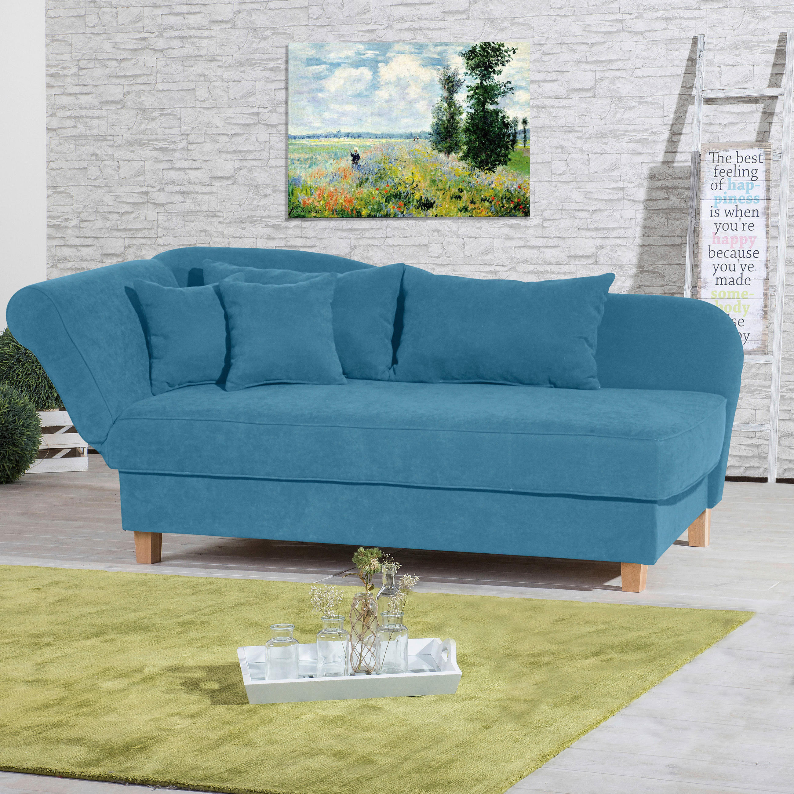 RÉCAMIERE Petrol Velours  - Buchefarben/Petrol, Design, Holz/Textil (190/88/82cm) - Max Winzer