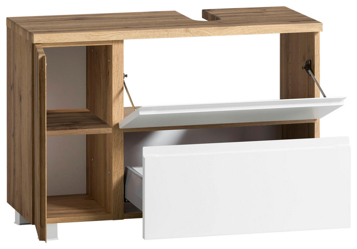 SKRINKA POD UMÝVADLO, 85/56/35 cm - biela/dub wotan, Modern, kompozitné drevo (85/56/35cm) - Held