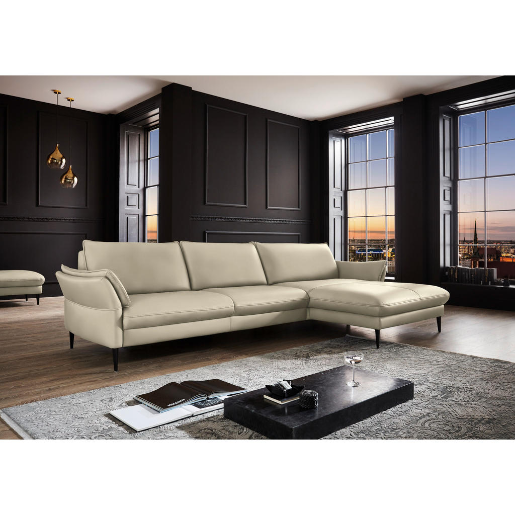 Thumbnail - Hukla Ecksofa, Creme, Leder, Echtleder, Longlife-Leder, Semi-Anilinleder, 4-Sitzer, Ottomane rechts, L-Form, 334x172 cm,...
