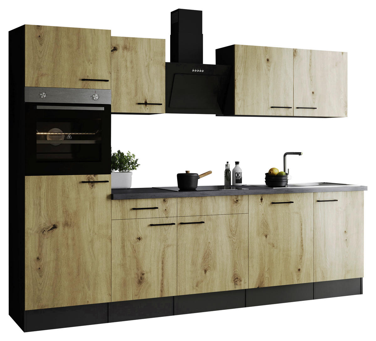 KÜCHENBLOCK 280 cm   in Eiche Artisan  - Schwarz/Eiche Artisan, Design, Holzwerkstoff/Metall (280cm) - Respekta