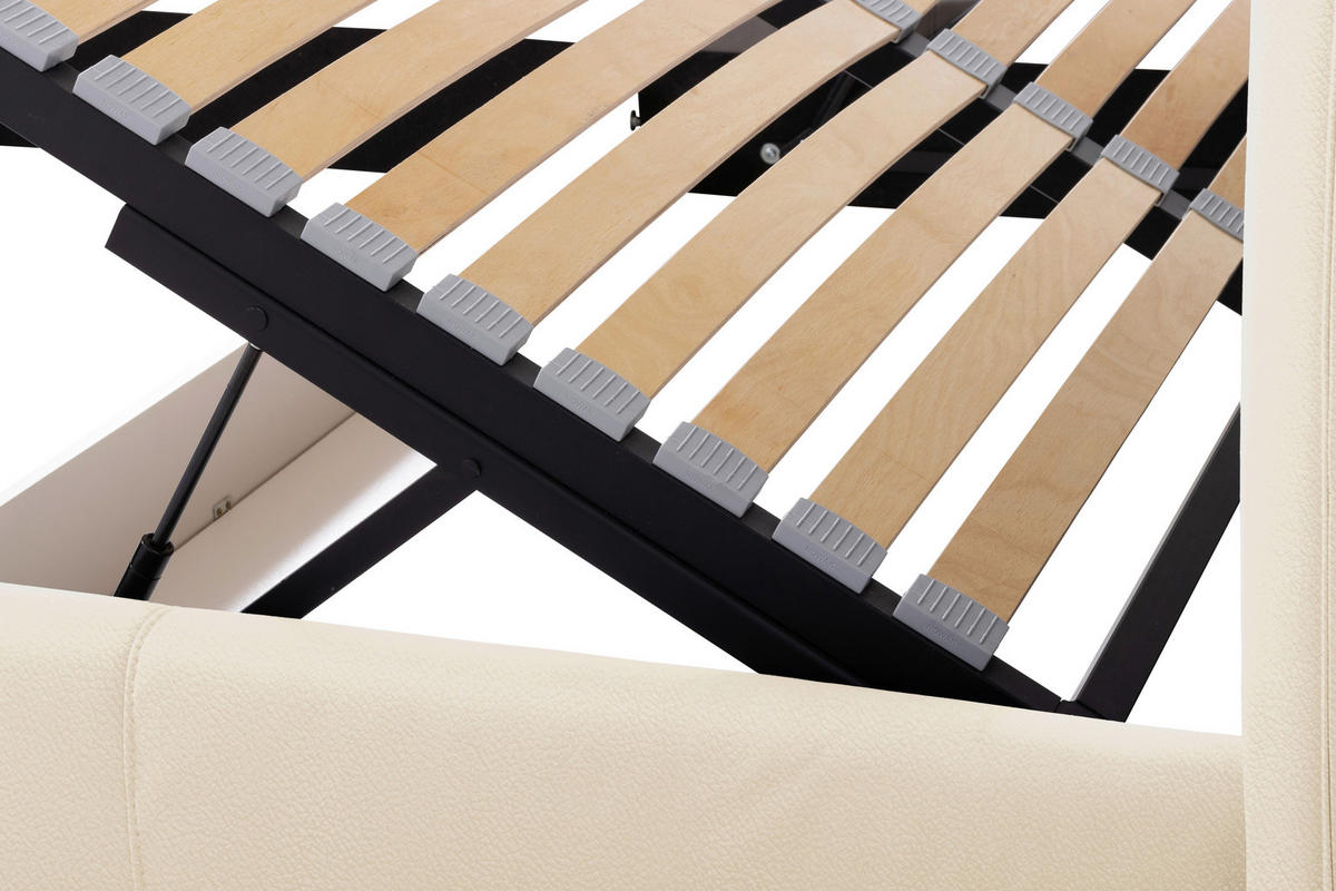 POLSTERBETT 160/200 cm,  in Beige, gepolstertes Kopfteil, Lattenrost, Bettkasten,  - Beige/Schwarzchrom, KONVENTIONELL, Leder/Holz (160/200cm) - Esposa