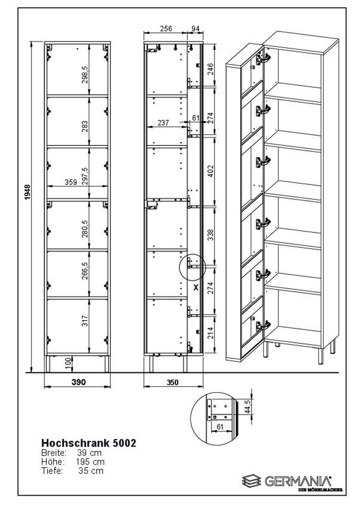 HOCHSCHRANK 39/195/30 cm  - Eichefarben/Weiß, MODERN, Glas/Holzwerkstoff (39/195/30cm) - Germania