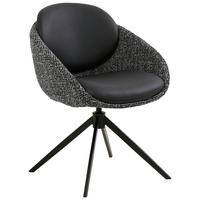 ARMLEHNSTUHL  Sitzfläche 360° drehbar, automatische Rückholfunktion Leinenoptik Echtleder  Schwarz  - Schwarz, Design, Leder/Textil (60/81/62cm) - Novel