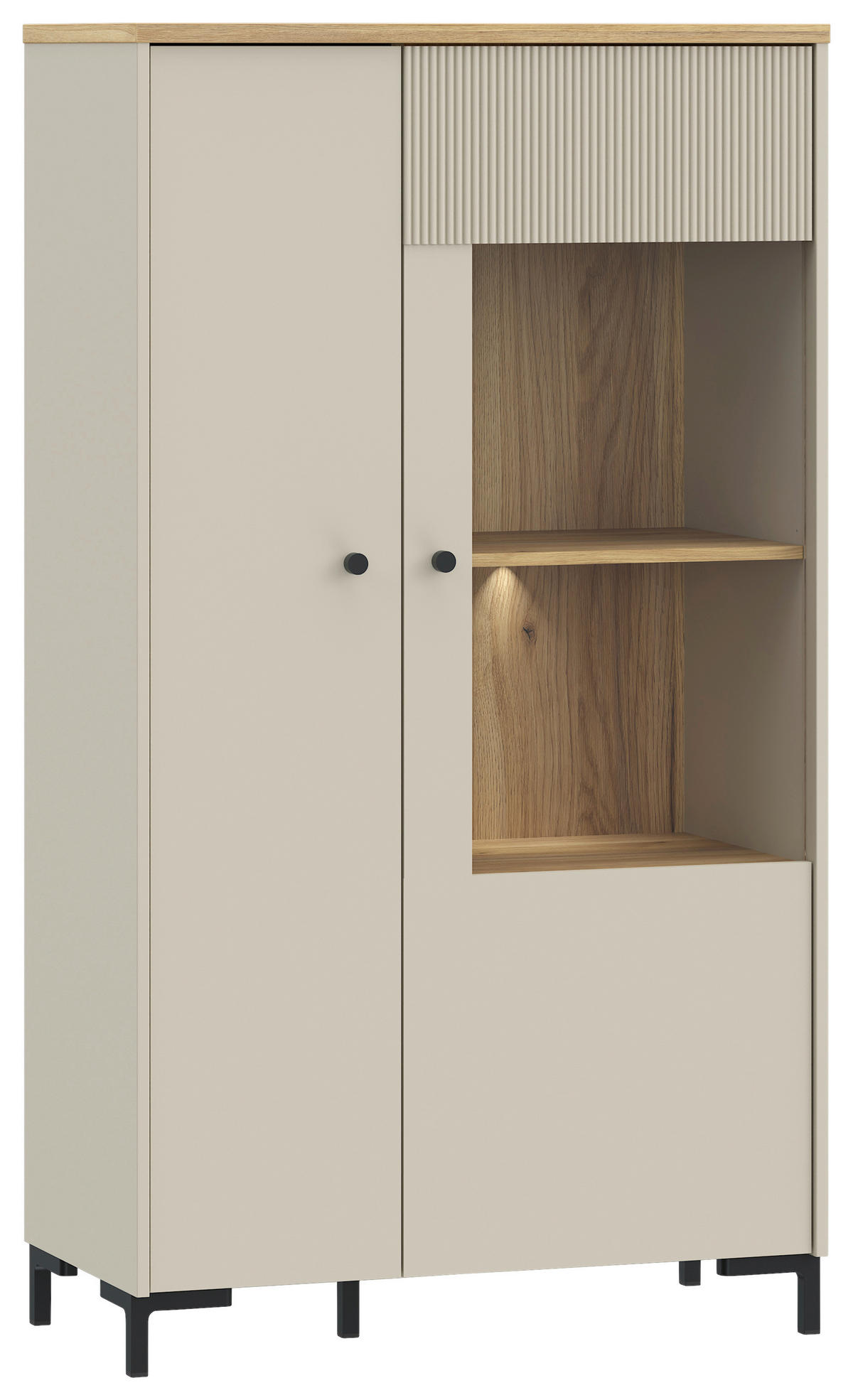 VITRINA, barve hrasta, peščene barve - črna/barve hrasta, Moderno, kovina/umetna masa (83,1/149,4/41,9cm) - Hom`in