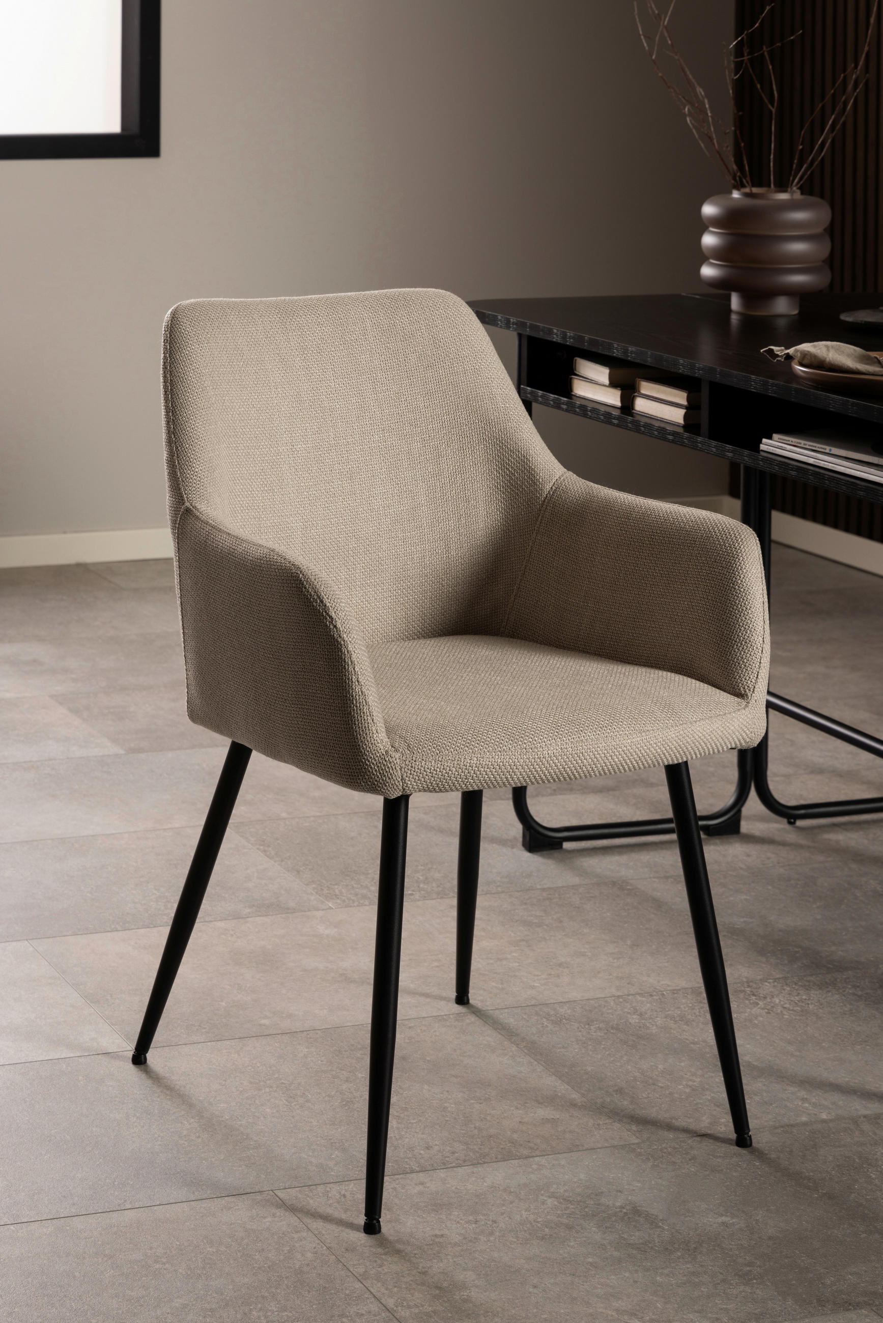 STOLICA S NASLONOM ZA RUKE bež tekstil - bež/crna, Design, tekstil/metal (59/85/59cm) - MID.YOU