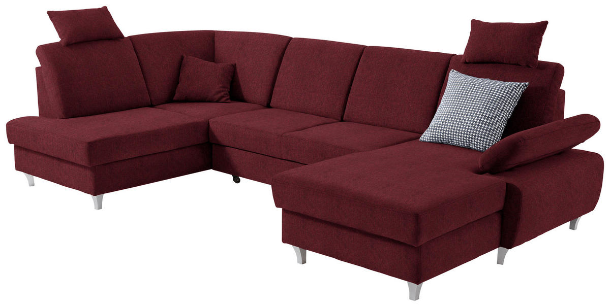 WOHNLANDSCHAFT in Webstoff Rot  - Silberfarben/Rot, Konventionell, Holz/Textil (186/322/167cm) - Cantus