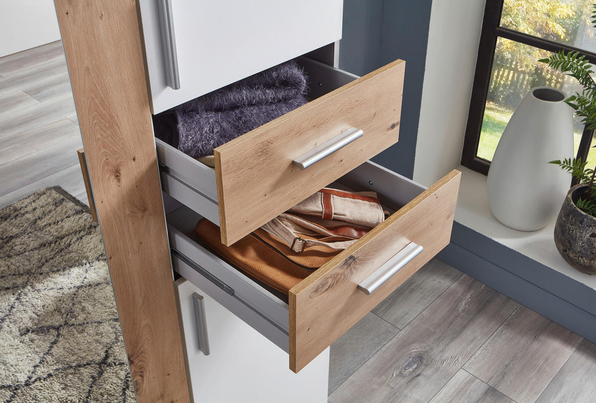 DREHTÜRENSCHRANK 180/208/58 cm 6-türig Weiß, Eiche Artisan  - Silberfarben/Eiche Artisan, Basics, Holzwerkstoff (180/208/58cm) - MID.YOU