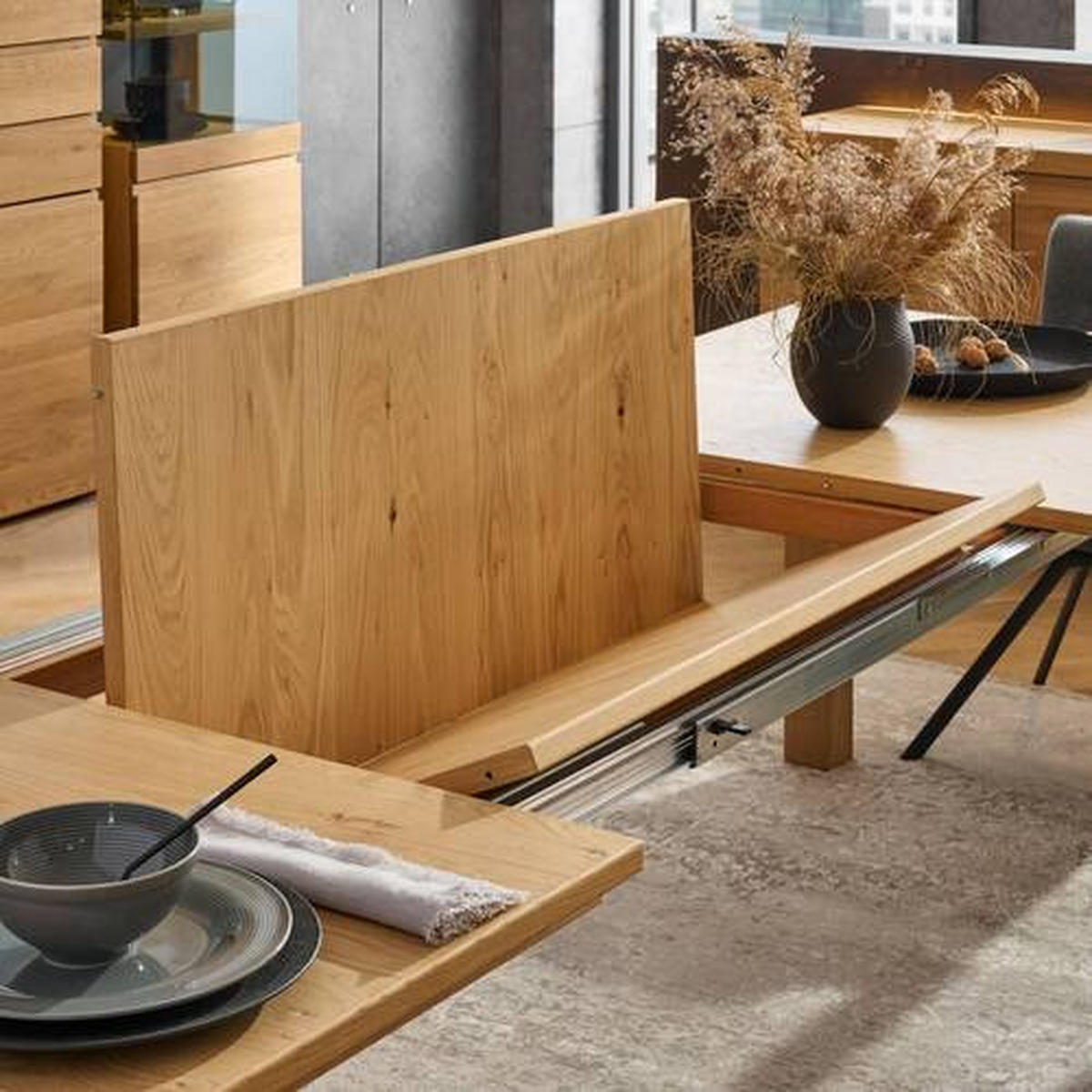ESSTISCH in Holz, Metall 190(290)/100/75 cm  - Edelstahlfarben/Eichefarben, Design, Holz/Metall (190(290)/100/75cm) - Venjakob