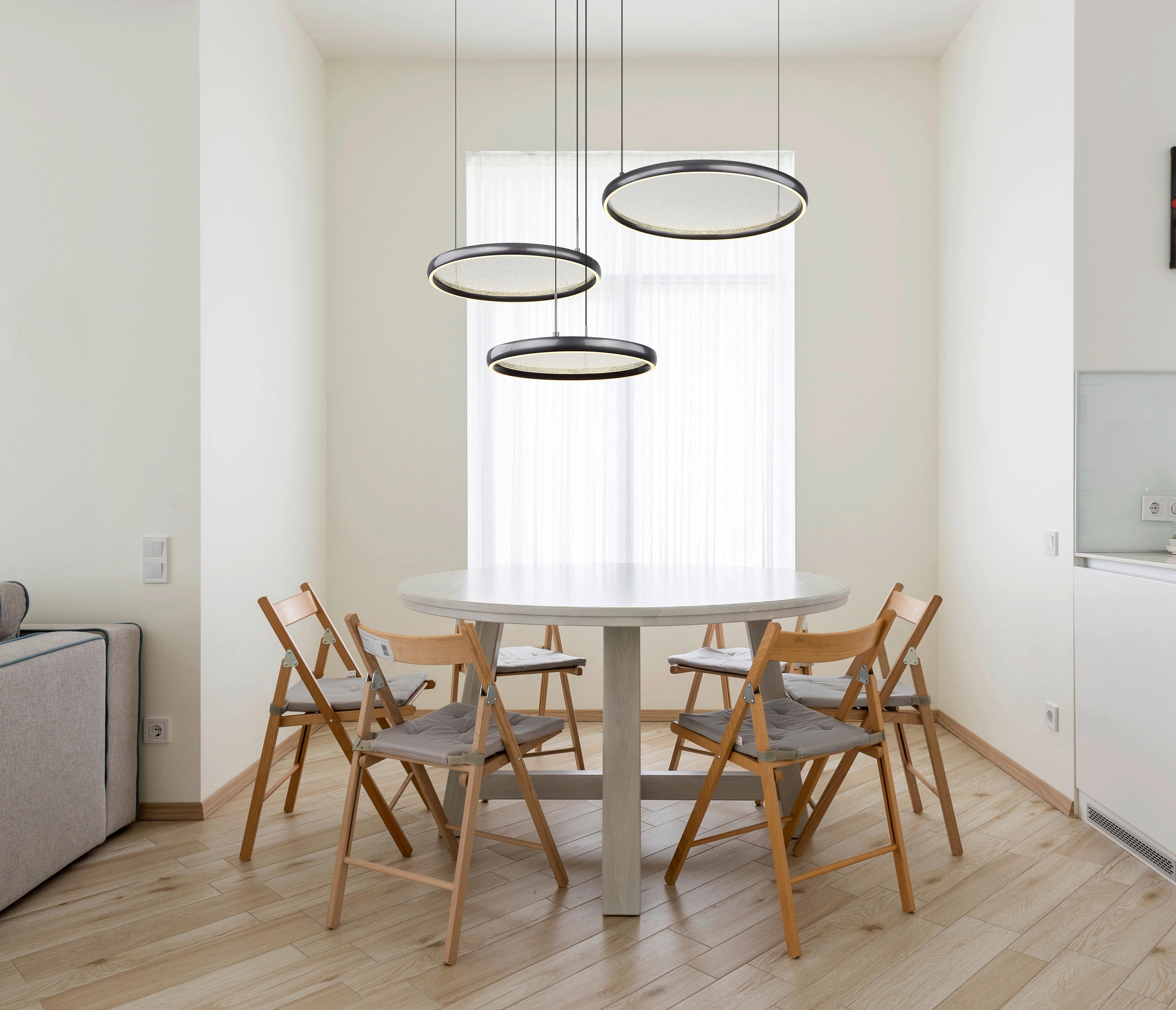 LED-HÄNGELEUCHTE BRIGGS 103/83/150 cm   - Schwarz/Weiß, Design, Kunststoff/Metall (103/83/150cm) - Globo