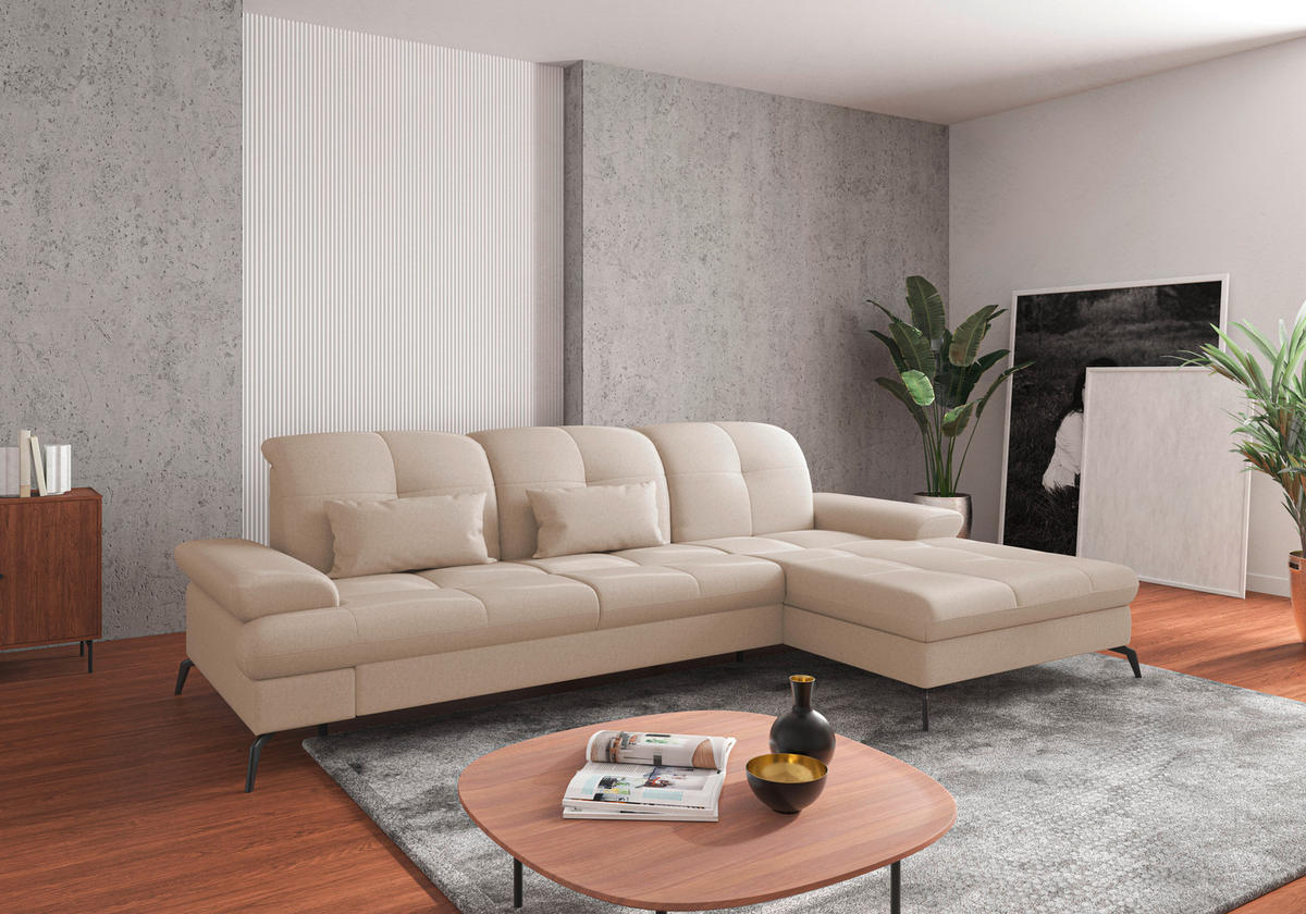 ECKSOFA in Flachgewebe Creme  - Creme/Schwarz, Konventionell, Textil/Metall (279/185cm) - Sit & More