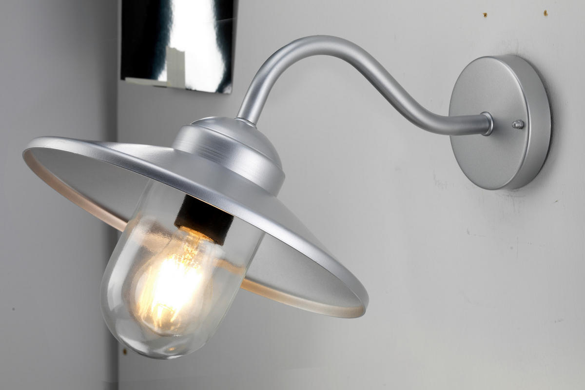 ZUNANJA STENSKA SVETILKA  Klampenborg   27.5/25.5/42 cm          - srebrne barve, Konvencionalno, kovina/steklo (27.5/25.5/42cm)