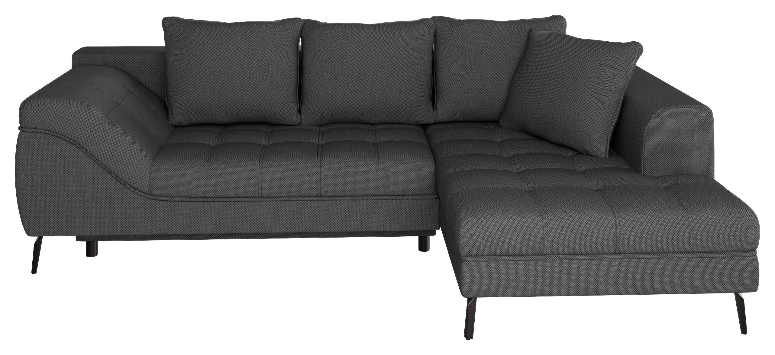 Ecksofa inkl. Funktionen Anthrazit Webstoff Rückenkissen, Bettkasten, Schlaffunktion, Rücken echt  - Anthrazit/Schwarz, MODERN, Textil/Metall (279/177cm) - Stylife