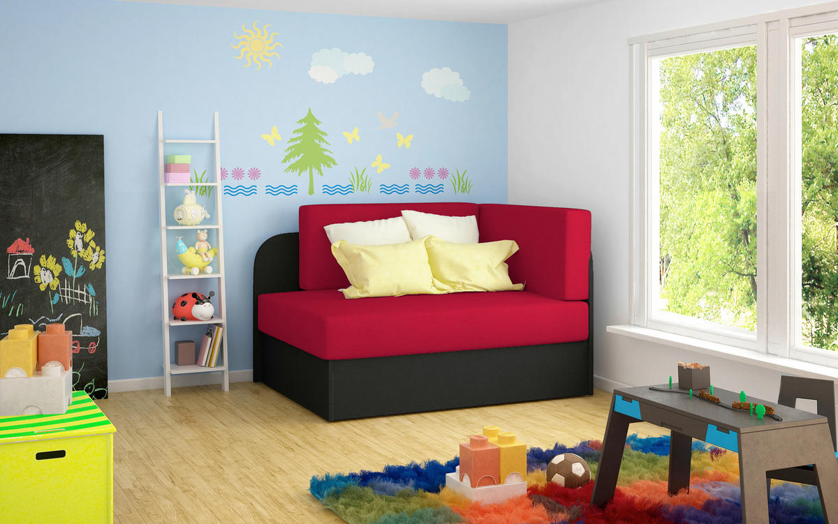 JUGEND- UND KINDERSOFA in Mikrovelours Rot, Schwarz  - Rot/Schwarz, Design, Kunststoff/Textil (104/60/75cm) - MID.YOU