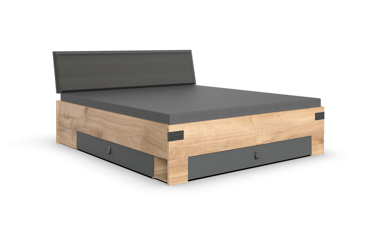 Pat 160x200 cm  grafit, culoare lemn stejar  - culoare lemn stejar/grafit, Basics, textil/material pe bază de lemn (169/96/210cm) - Ti'me