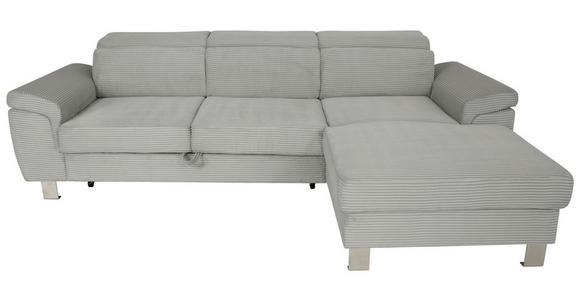 ECKSOFA inkl. Funktionen Grau Cord Bettkasten, Schlaffunktion, Rücken echt, Kopfteilverstellung  - Silberfarben/Grau, Design, Textil/Metall (250/167cm) - Xora