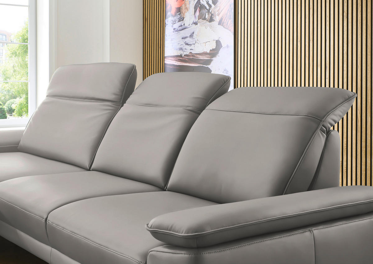 ECKSOFA in Echtleder Hellgrau  - Hellgrau/Schwarz, Design, Leder/Metall (193/332cm) - Dieter Knoll