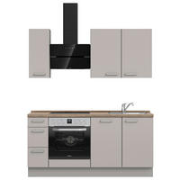 KÜCHENLEERBLOCK 180 cm   in Grau, Eiche dunkel  - Eiche dunkel/Edelstahlfarben, MODERN, Holzwerkstoff/Metall (180cm) - Nobilia