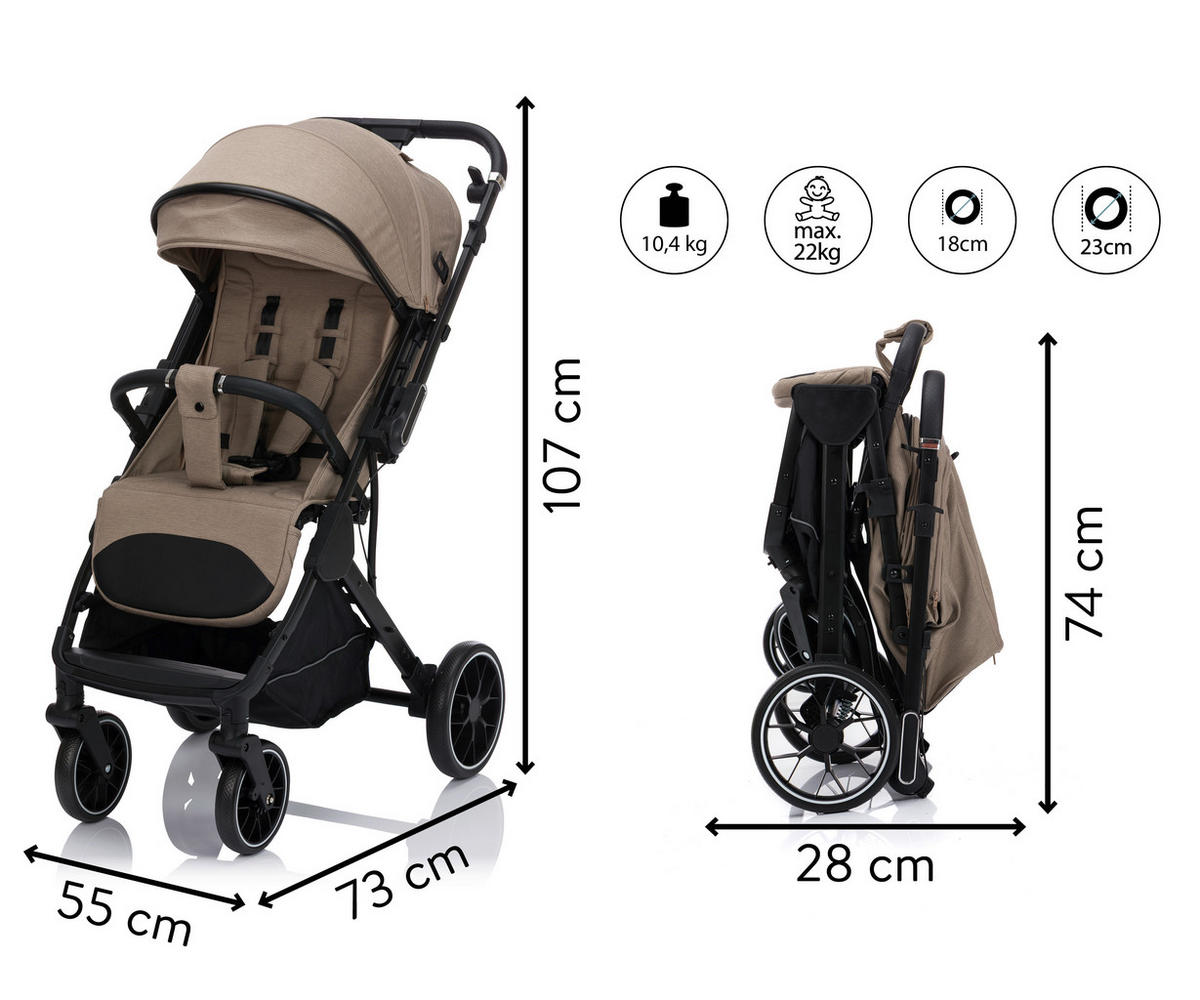 KIŠOBRAN KOLICA   - crna/taupe, Basics, tekstil/metal (73/55/107cm) - Fillikid