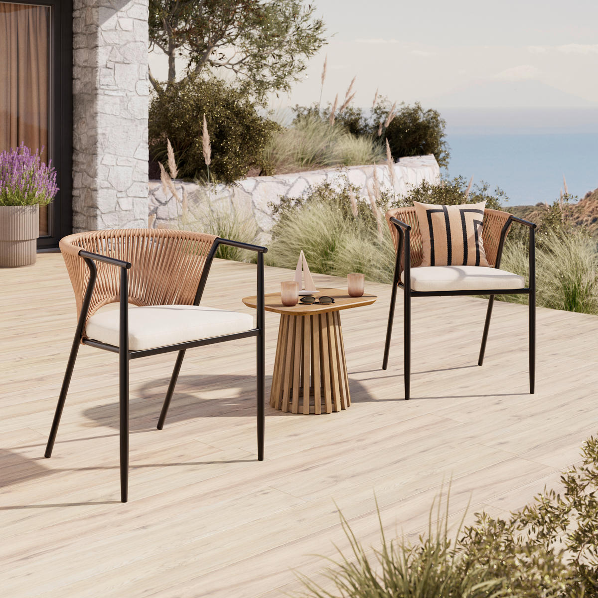 GARTENSTUHL Eisen Beige, Schwarz  - Beige/Schwarz, MODERN, Kunststoff/Textil (58/75/57cm) - Ambia Garden