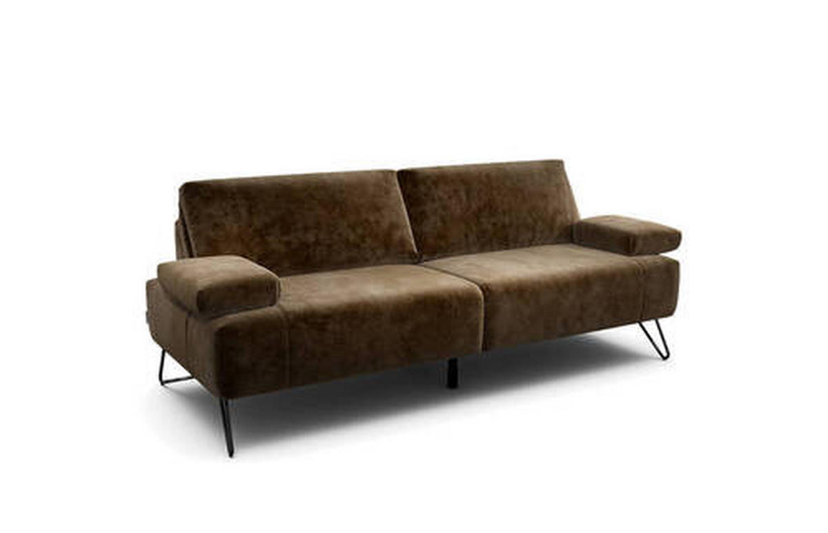 2,5-SITZER in Samt Dunkelbraun  - Dunkelbraun/Schwarz, Design, Textil/Metall (204-234/85/86-94cm) - SENSOO