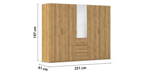DREHTÜRENSCHRANK  in Eichefarben  - Eichefarben, Design, Glas/Holzwerkstoff (251/197/60cm) - Novel