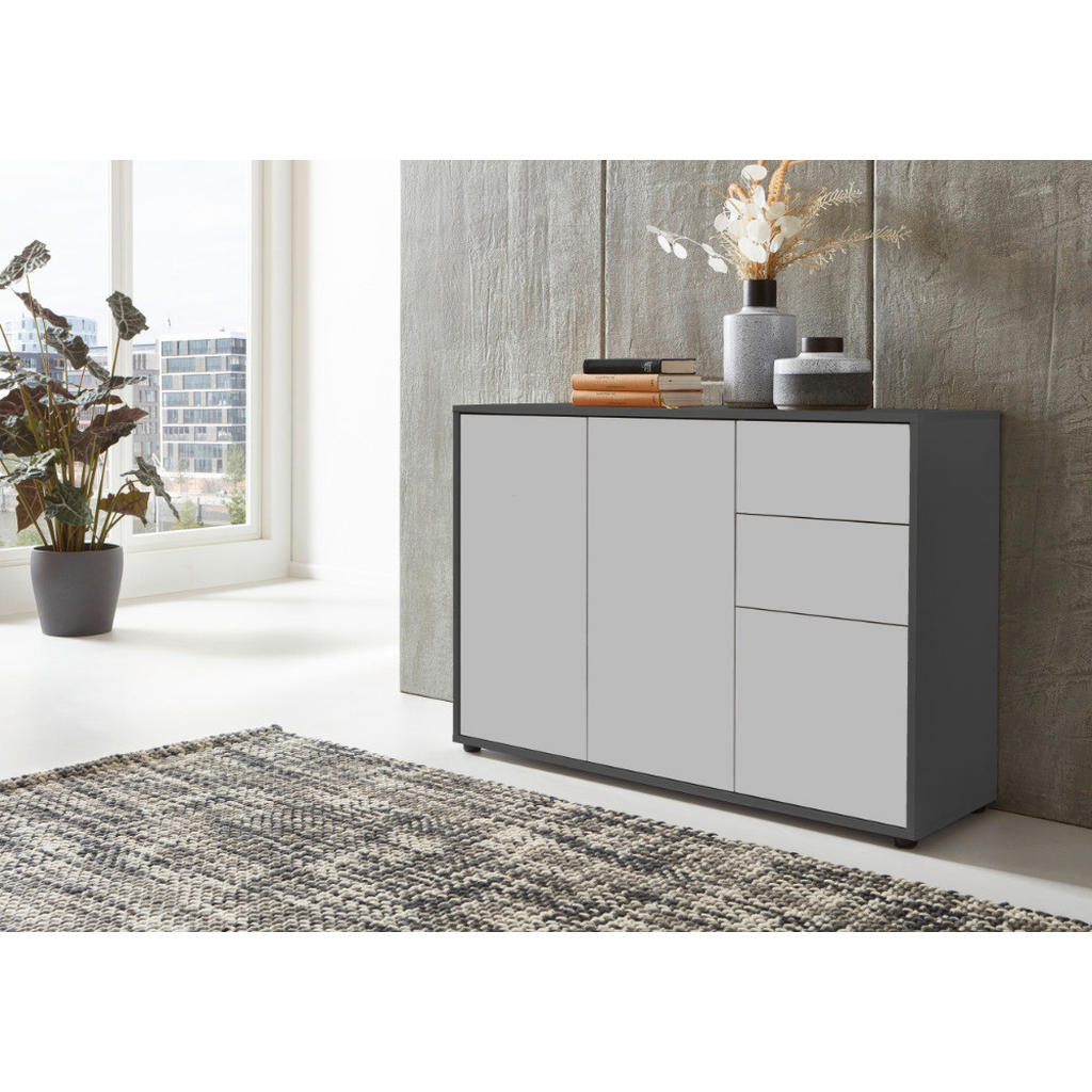 Thumbnail - Mid.you Sideboard, Anthrazit, Weiß, Holzwerkstoff, 4 Fächer, 2 Schublade(n) Schubladen, 184.5x73x33 cm, Made in Germany,...