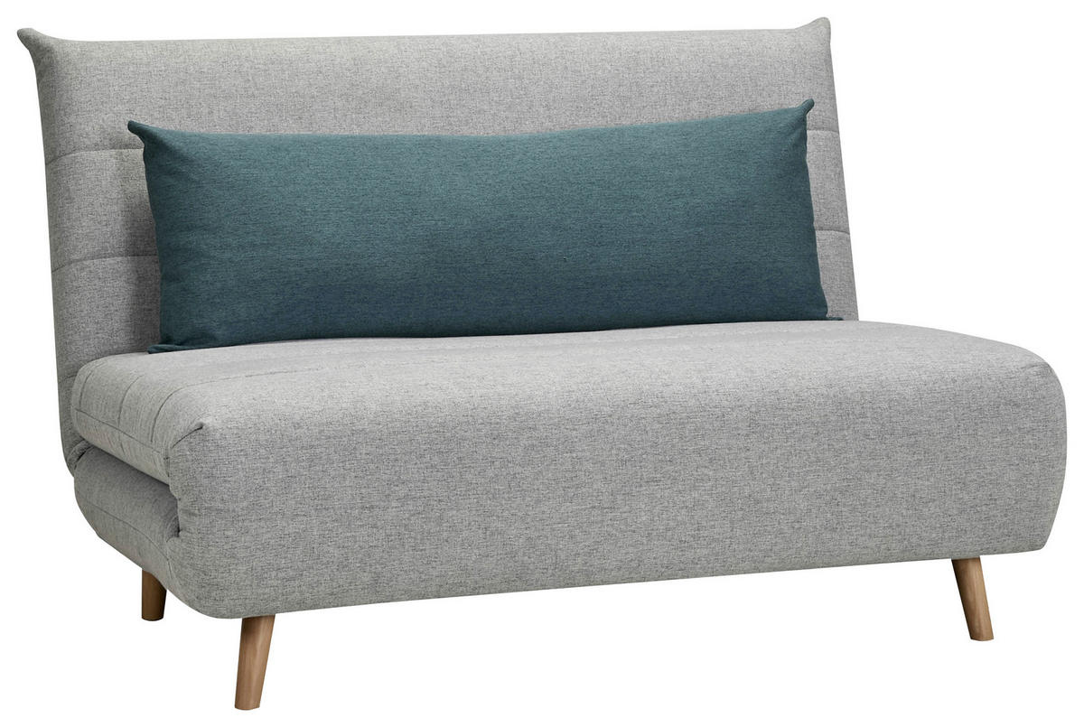 SCHLAFSOFA Webstoff Grau  - Blau/Naturfarben, MODERN, Holz/Kunststoff (125/84/91cm) - Livetastic