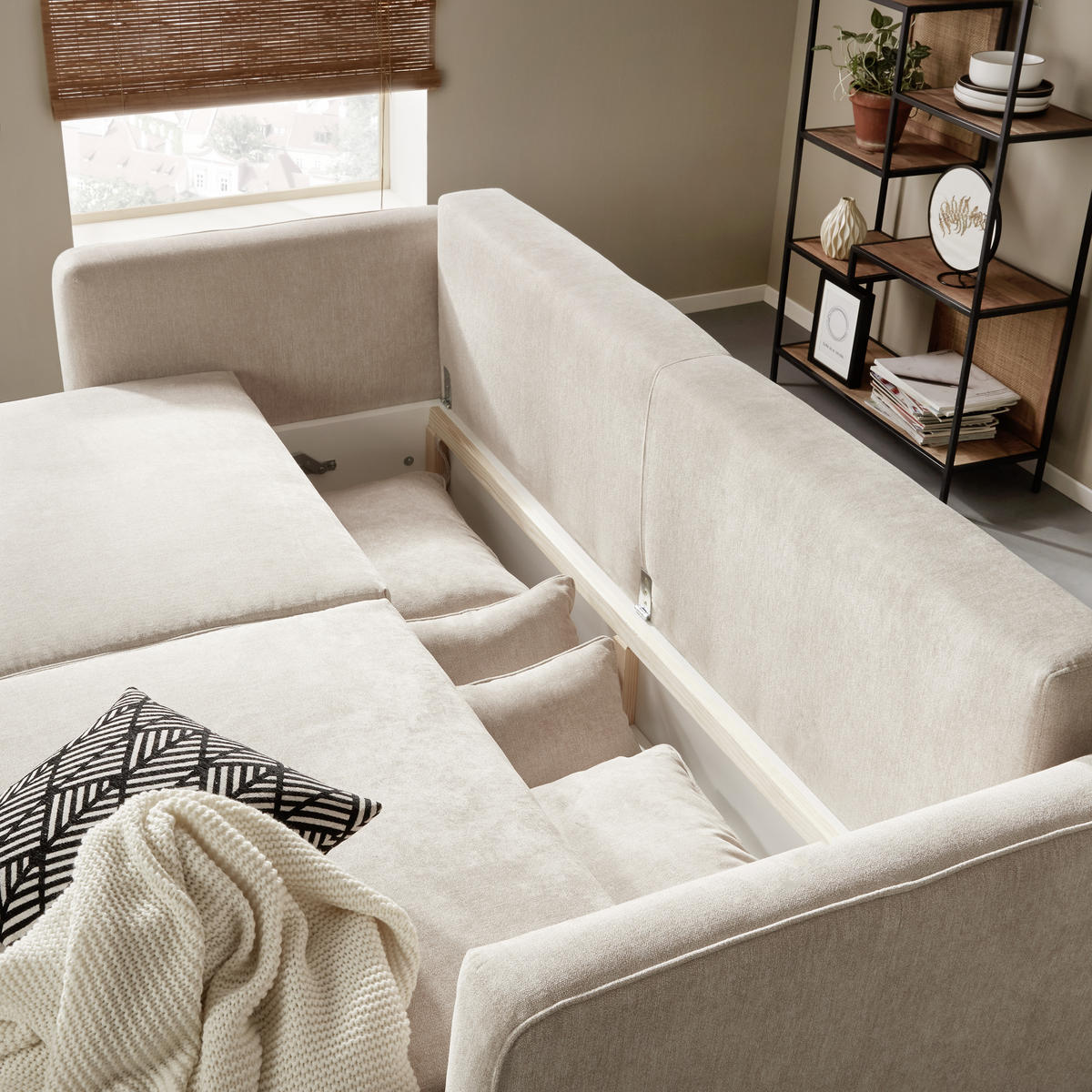 BÄDDSOFFA i beige  - beige/svart, Modern, textil/plast (238/90/104cm) - Hom`in