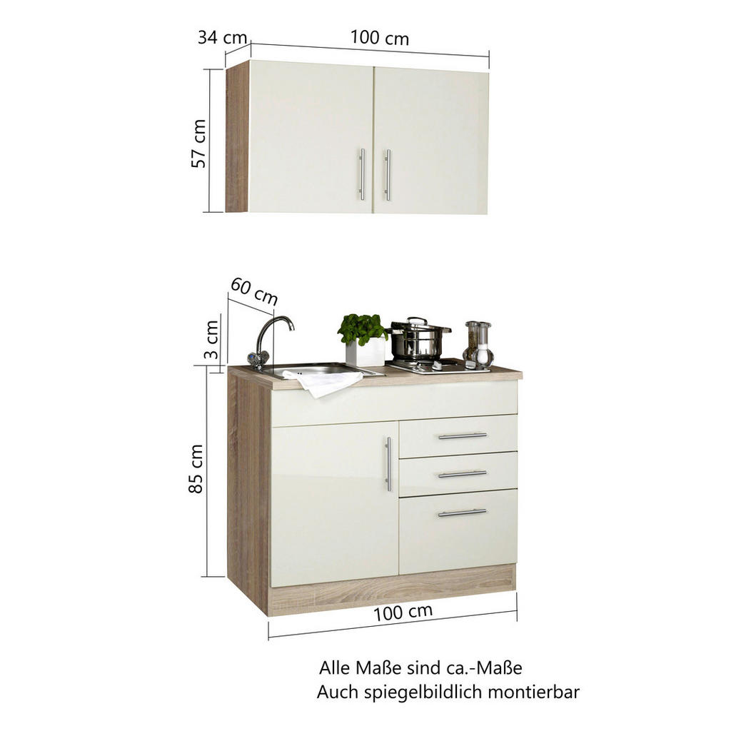 Thumbnail - Held Miniküche Toronto, Weiß, Metall, 3 Schubladen, seitenverkehrt montierbar, nur wie online abgebildet bestellbar, 100...