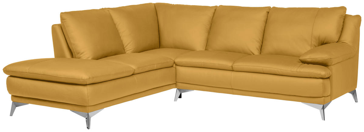 ECKSOFA Senfgelb Echtleder  - Chromfarben/Senfgelb, Design, Leder/Metall (224/252cm) - Novel
