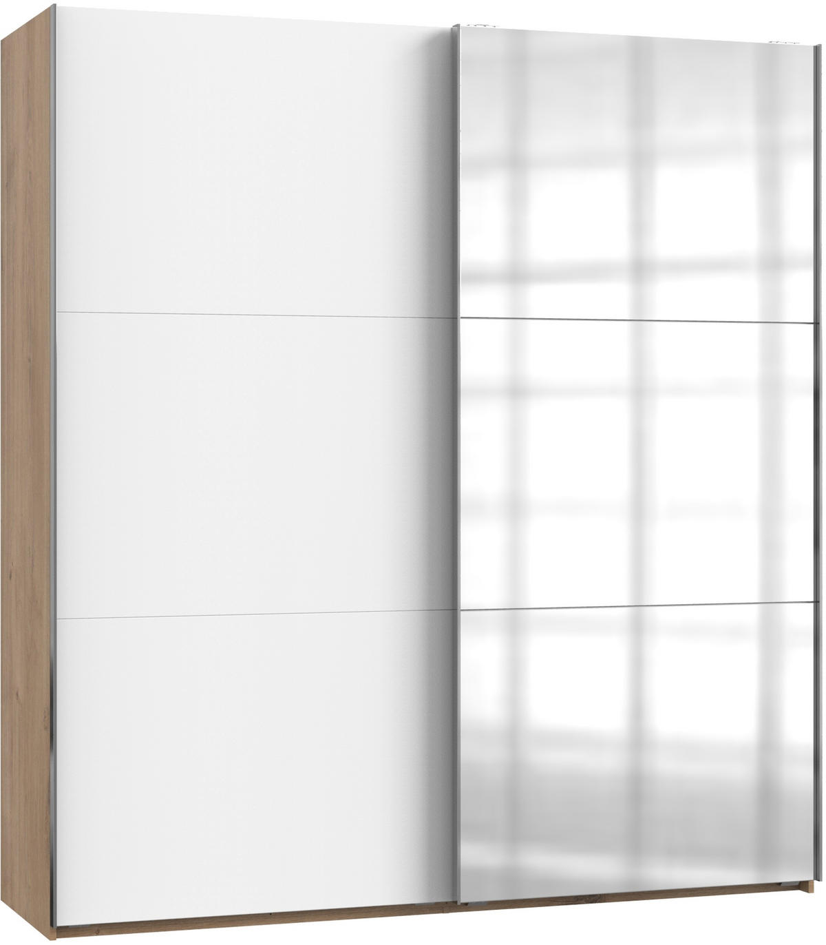 SCHWEBETÜRENSCHRANK in Weiss, Eichefarben  - Chromfarben/Weiss, Modern, Holzwerkstoff (200/216/65cm) - MID.YOU