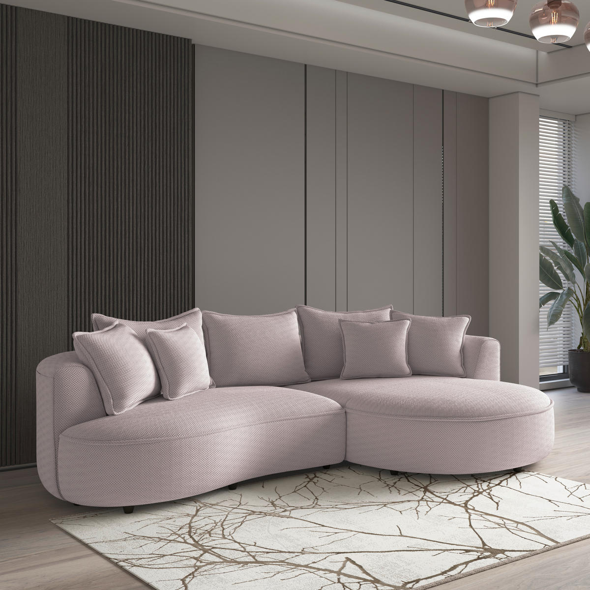ECKSOFA in Velours, Struktur Hellrosa  - Hellrosa/Schwarz, Modern, Kunststoff/Textil (287/168cm) - Livetastic