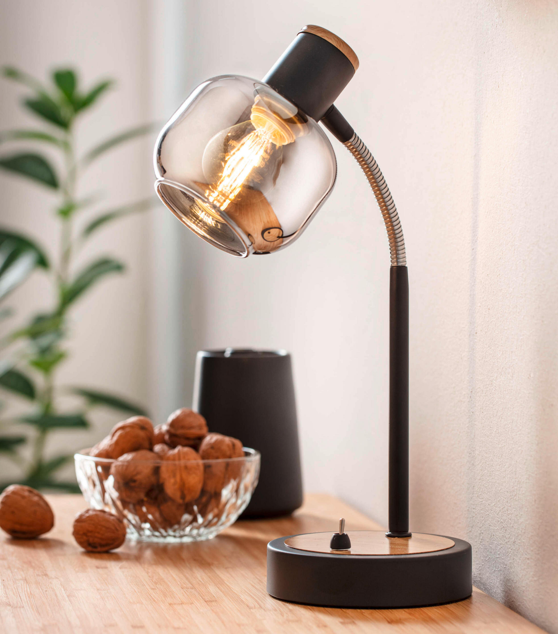 TISCHLEUCHTE Fumoso 12/39 cm   - Schwarz/Naturfarben, Design, Glas/Metall (12/39cm) - Näve
