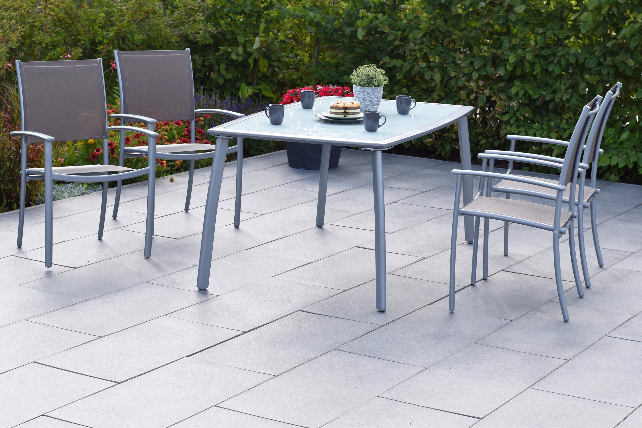 GARTENSET Aluminium  - Taupe/Silberfarben, MODERN, Textil/Metall - Gardenson