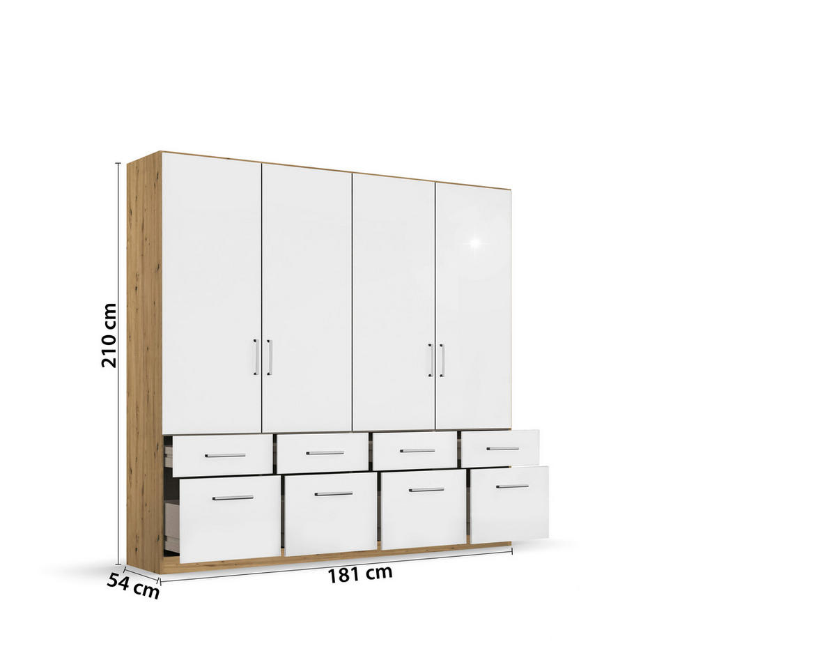 DREHTÜRENSCHRANK  in Eiche Artisan, Weiß Hochglanz  - Chromfarben/Weiß Hochglanz, MODERN, Holzwerkstoff/Kunststoff (181/210/54cm) - Rauch Möbel