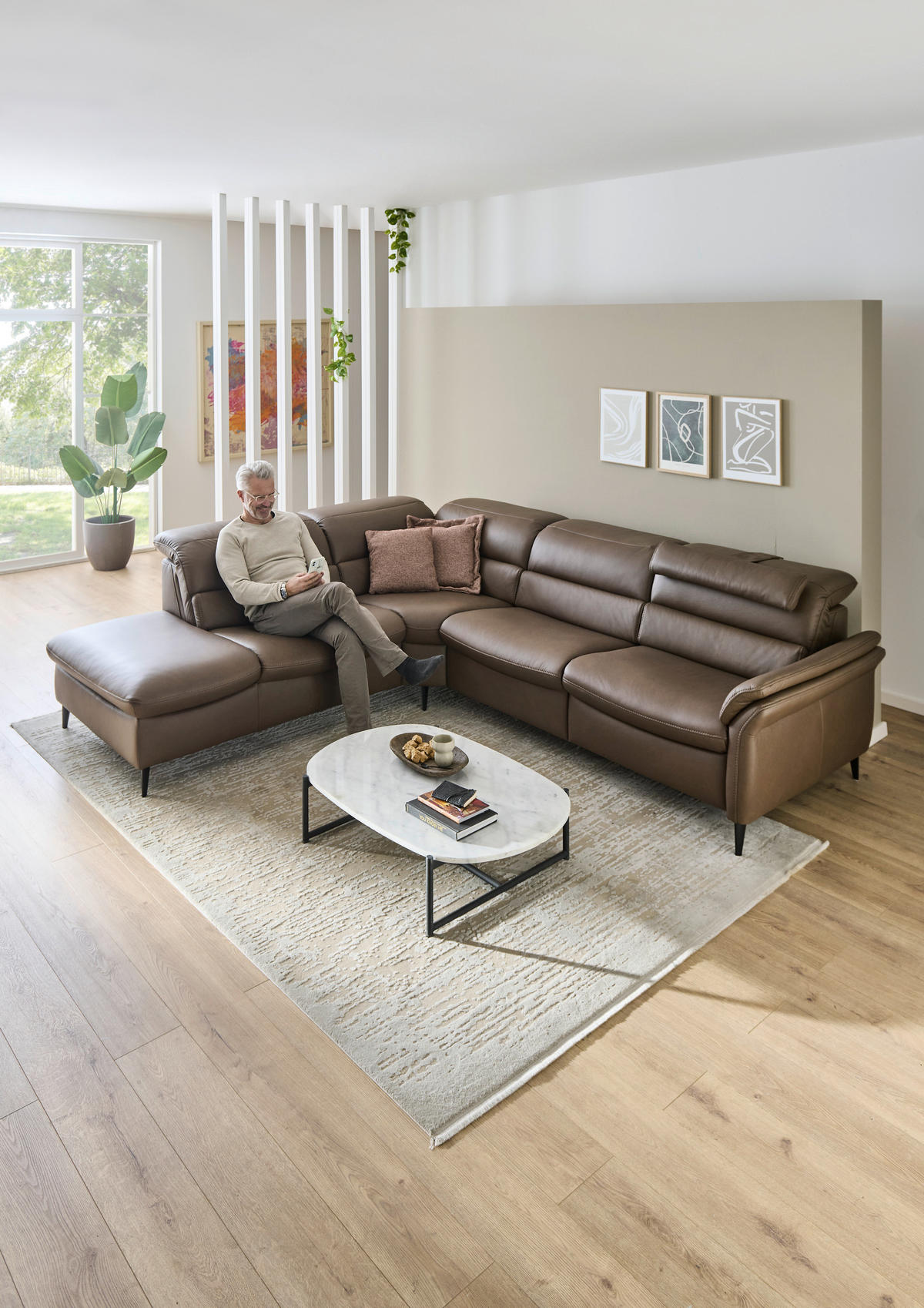 ECKSOFA Braun Echtleder  - Schwarz/Braun, Design, Leder/Metall (260/287cm) - Valdera