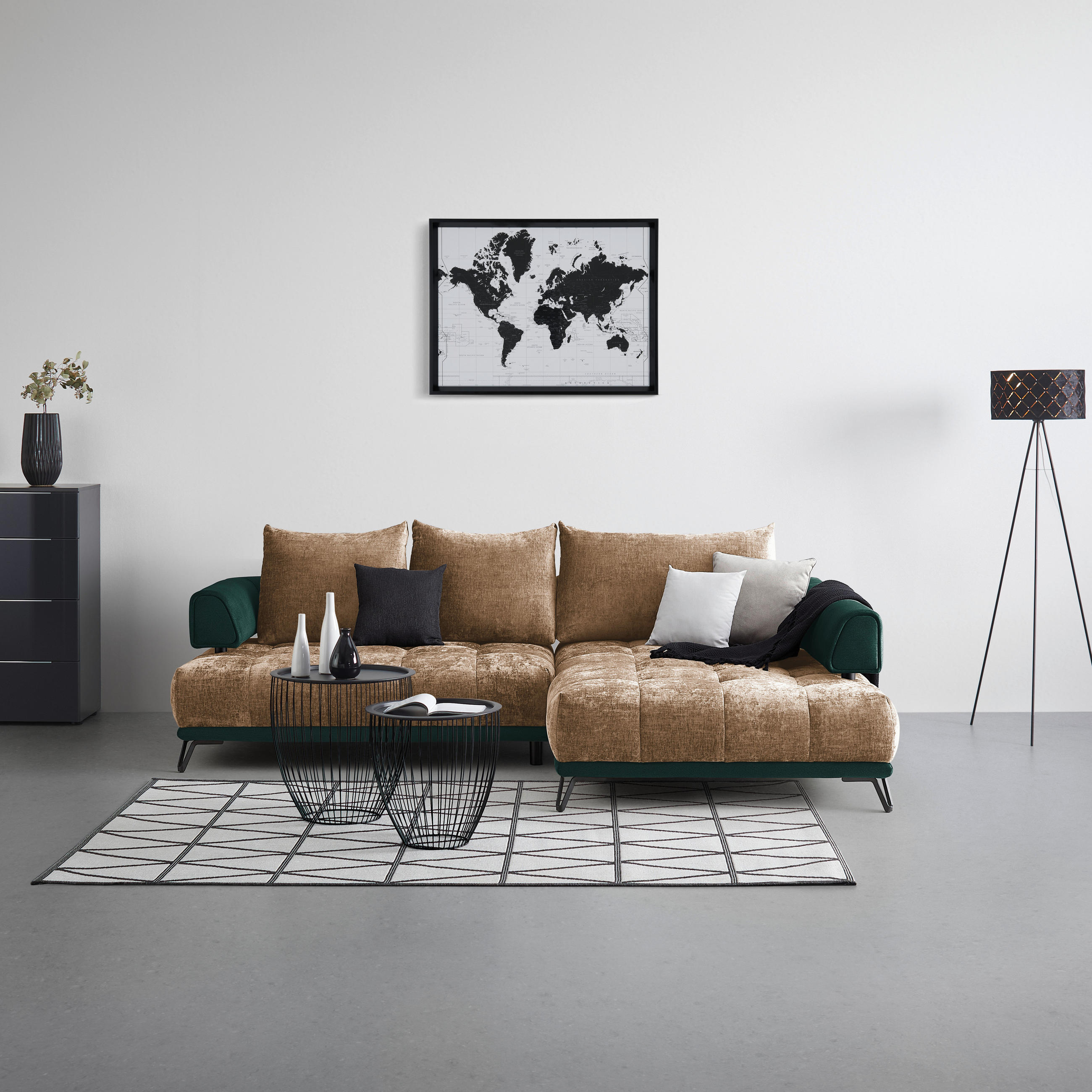 HÖRNSOFFA i beige  - beige/svart, Modern, metall/textil (262/184cm) - MID.YOU